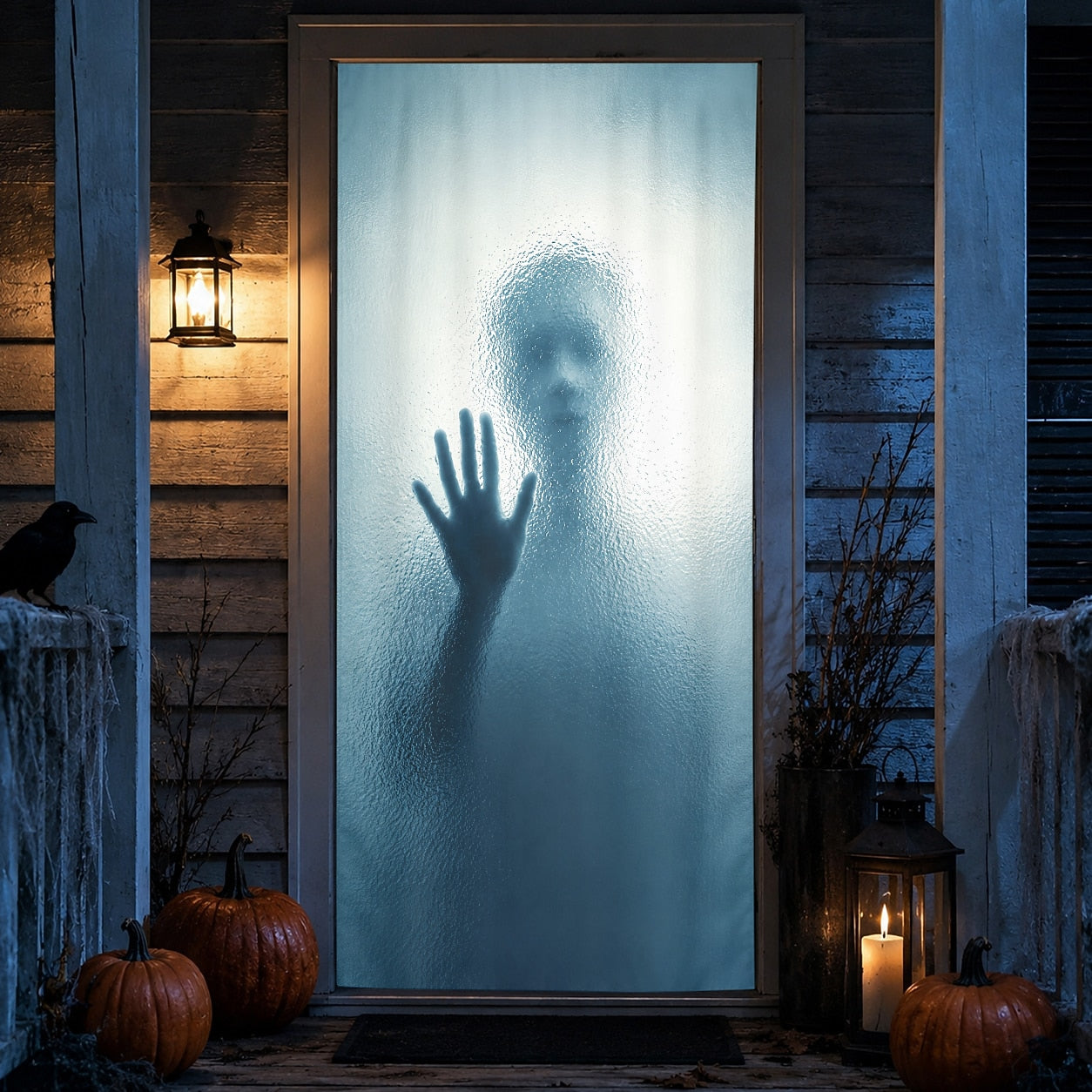Screaming Skull Door Banner Halloween Door Cover Ghost Behind Frosted