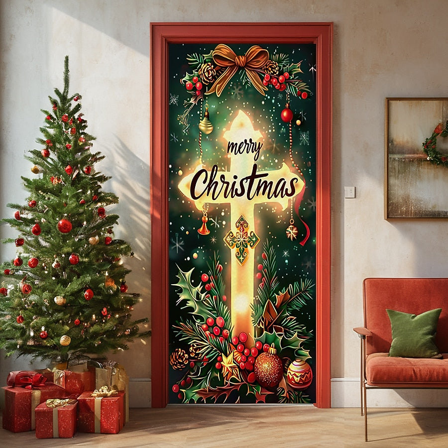 Cross Nativity Scene Christmas Door Cover