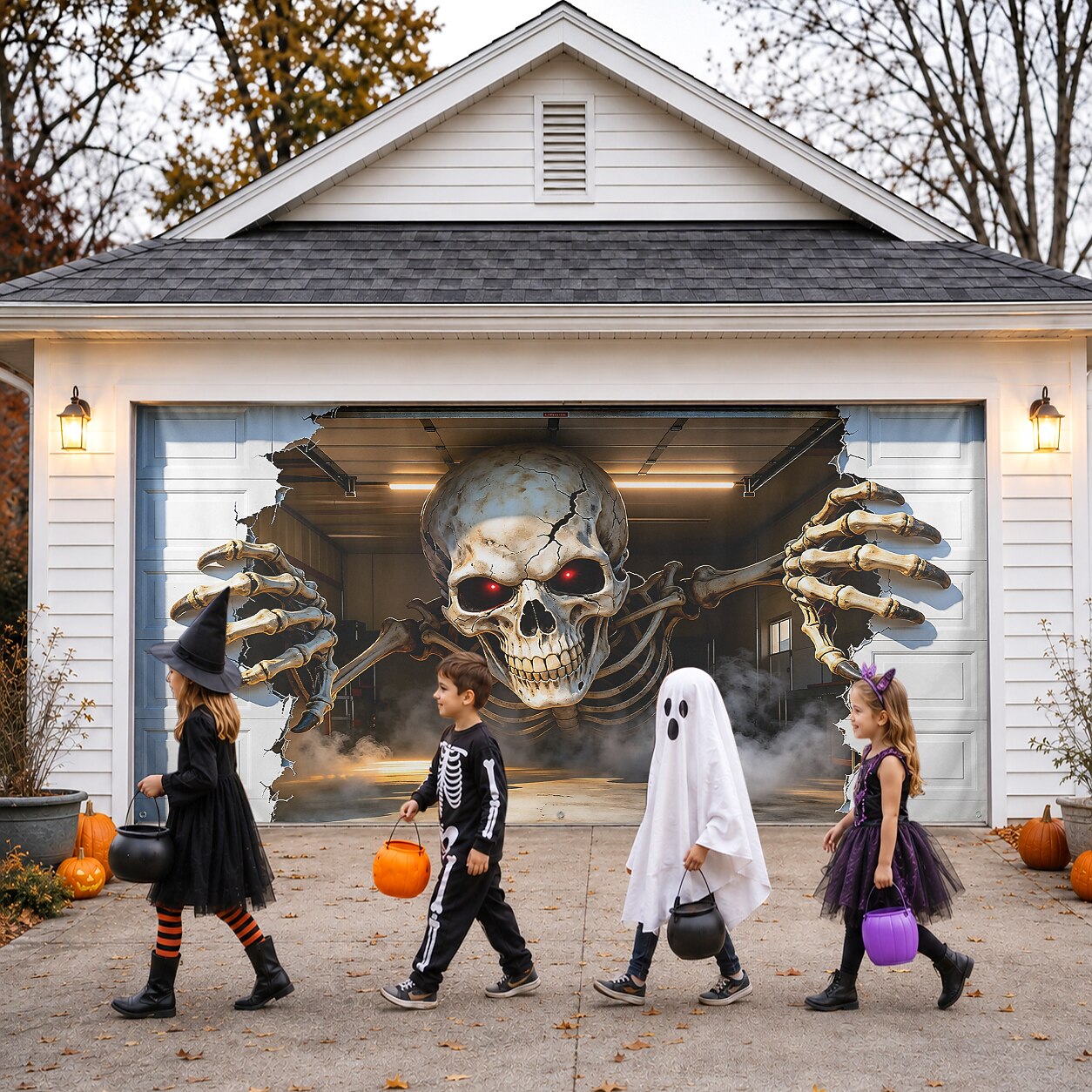 Halloween Skeleton Breaking Wall Garage Door Cover