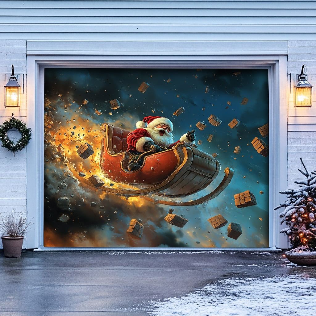 Motorcycle Santa Garage Door Cover