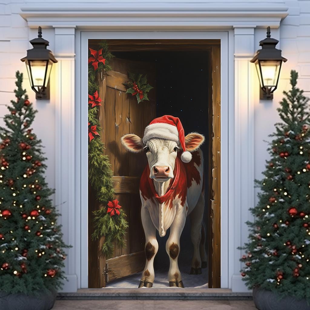 Festive Cow Christmas Door Cover