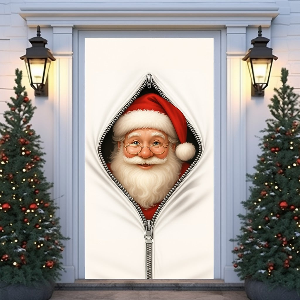 Funny Peeking Santa Face Christmas Door Cover