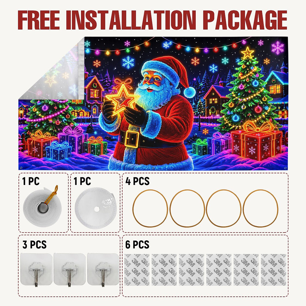 Blacklight Christmas Garage Cover UV Reactive Santa, Gifts & Christmas Tree