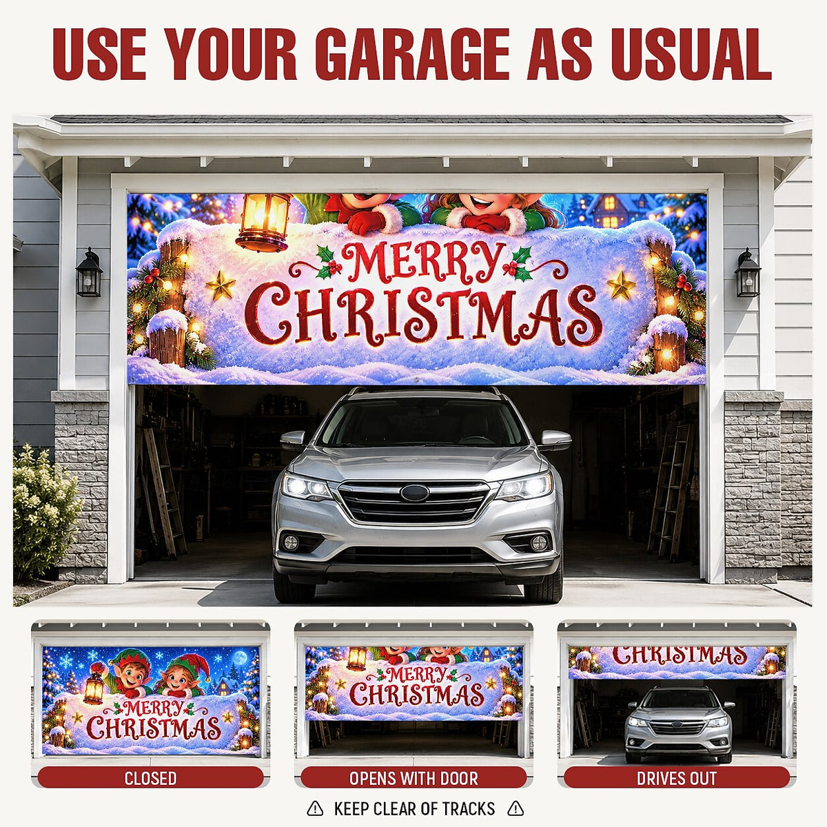 Christmas Garage Cover 3D Merry Christmas Elf