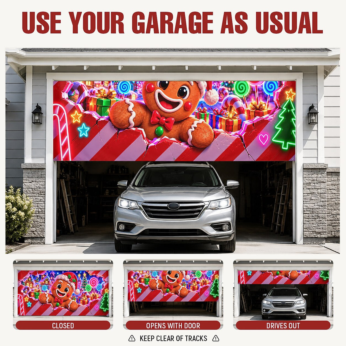 Blacklight Christmas Garage Cover 3D UV Reactive Broken Wall Snowman