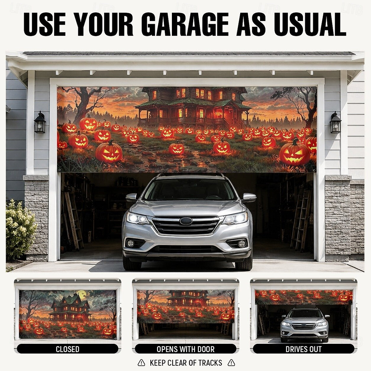 Pumpkin Skeleton Breaking Wall Halloween Garage Door Cover