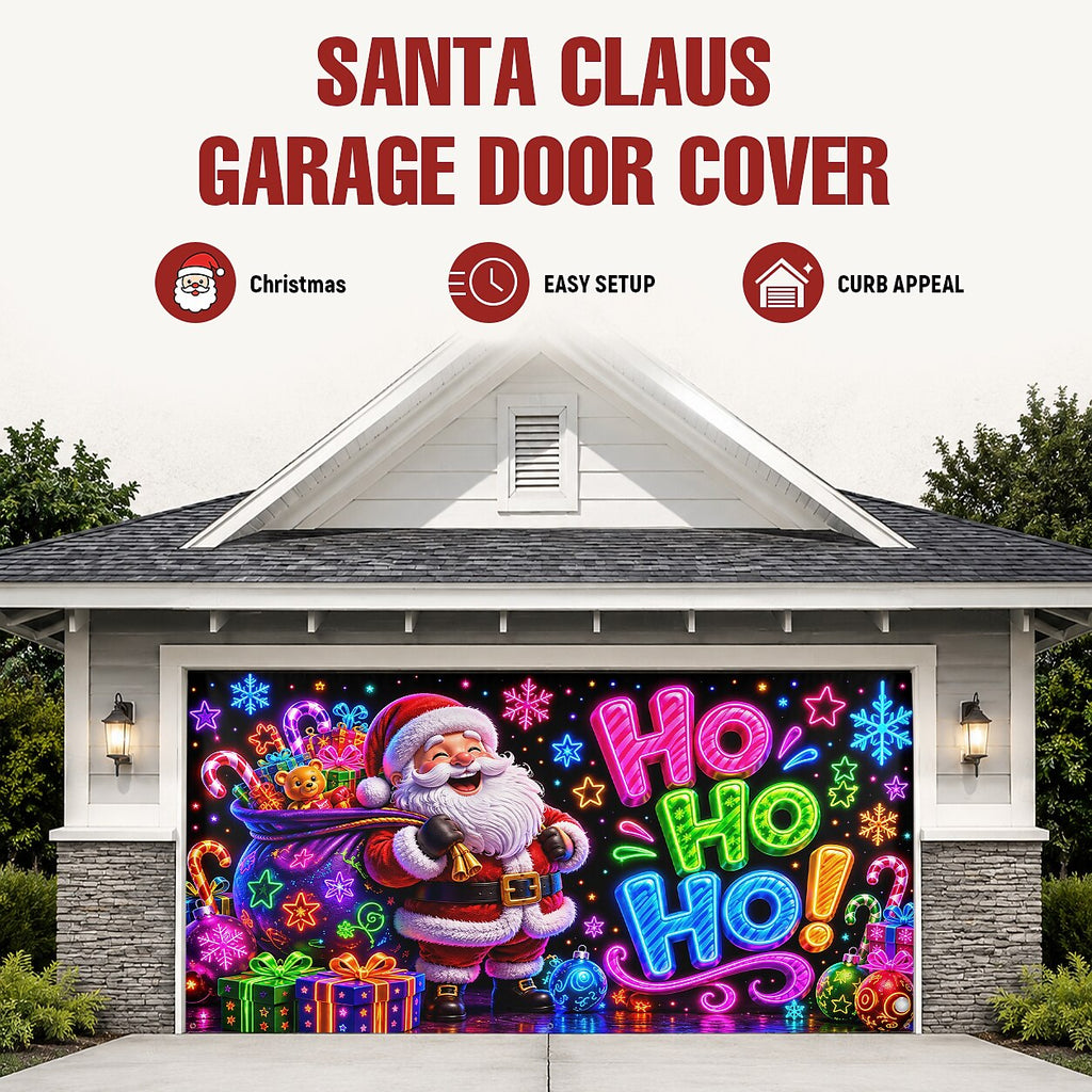 Blacklight Christmas Garage Cover UV Reactive Ho Ho Ho Santa