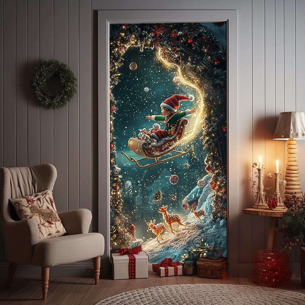 Joy Elf Christmas Door Cover