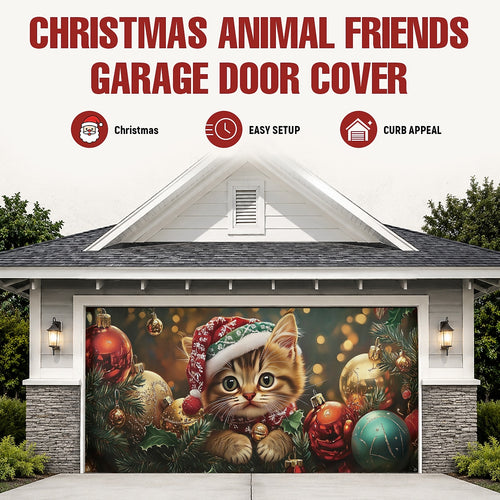 Christmas Cat Ornaments Garage Door Cover