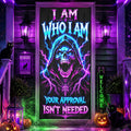 Moonlight Door Banner Halloween Door Cover Neon Grim Reaper Skull Quote