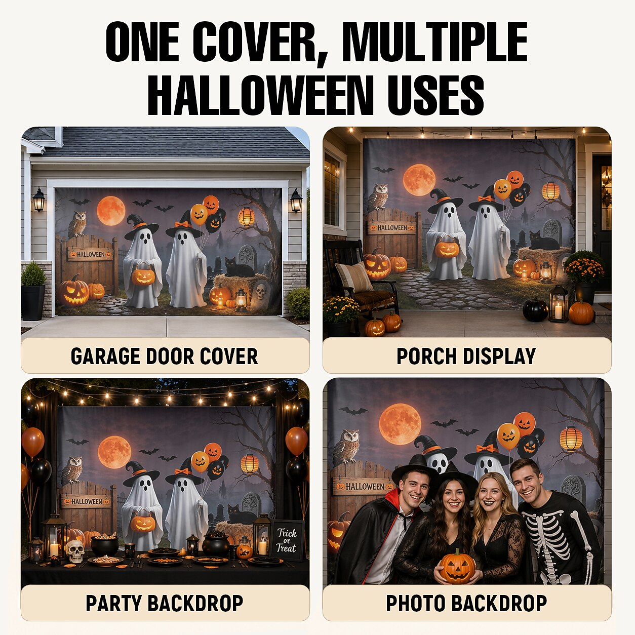 Halloween Cute Ghosts Garage Door Cover