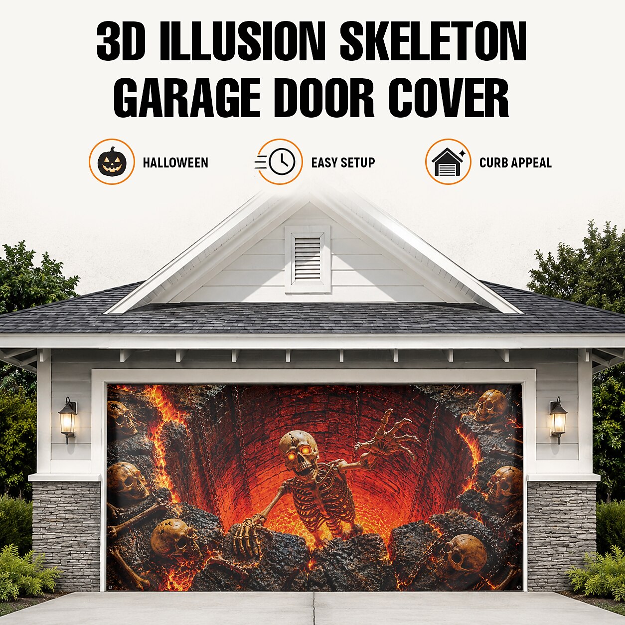 Halloween Flaming Skeleton Garage Door Cover