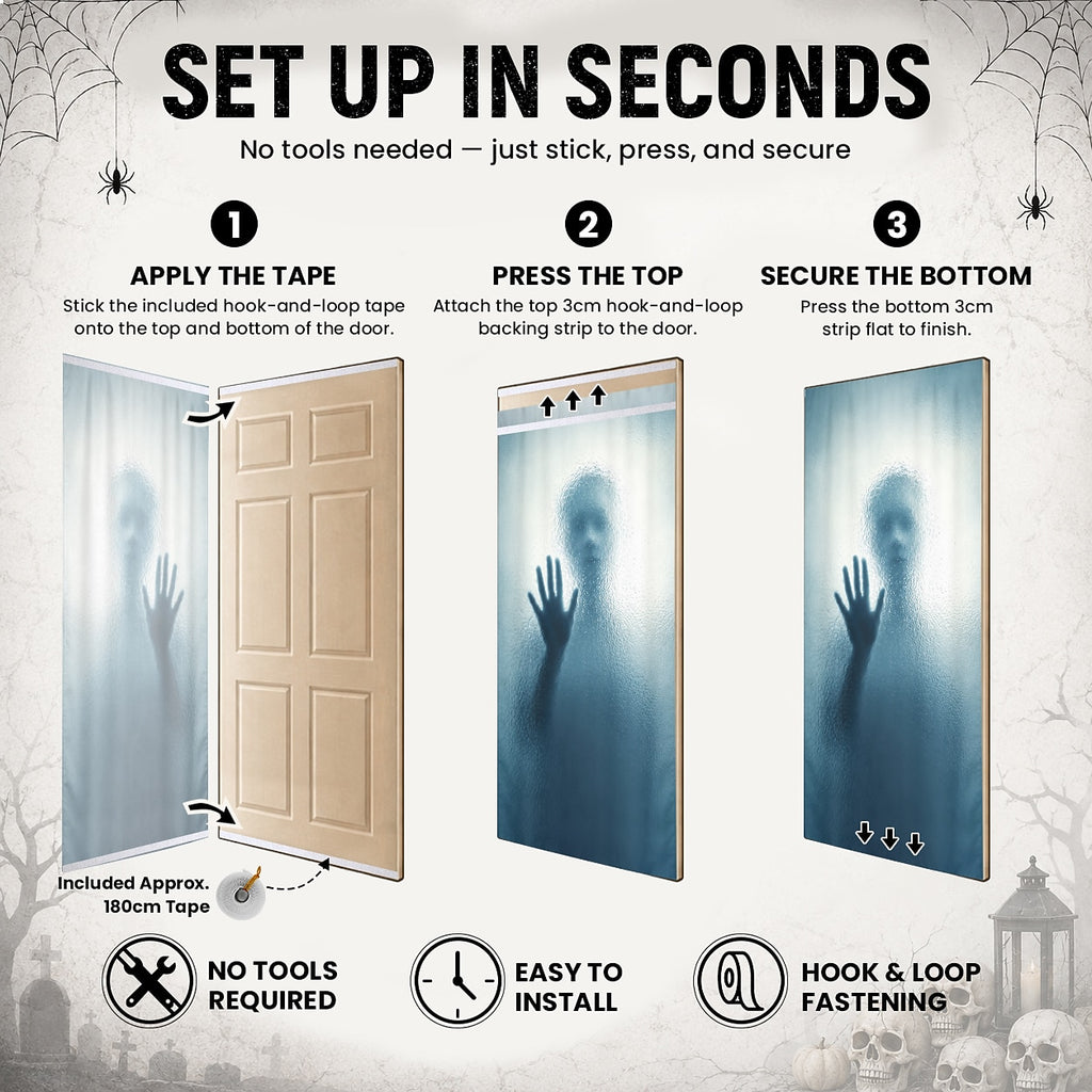 Screaming Skull Door Banner Halloween Door Cover Ghost Behind Frosted
