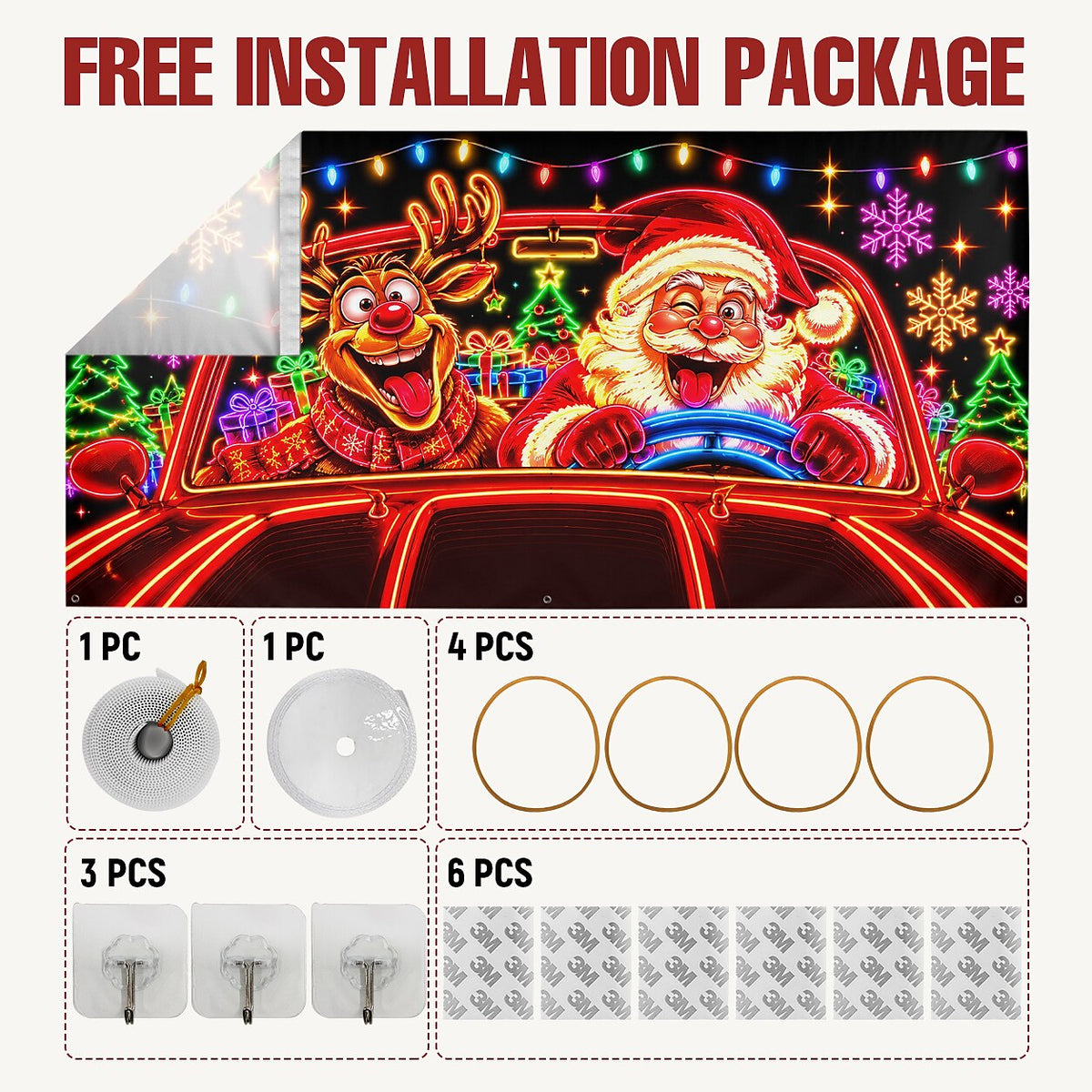 Blacklight Christmas Garage Cover UV Reactive Santa & Reindeer