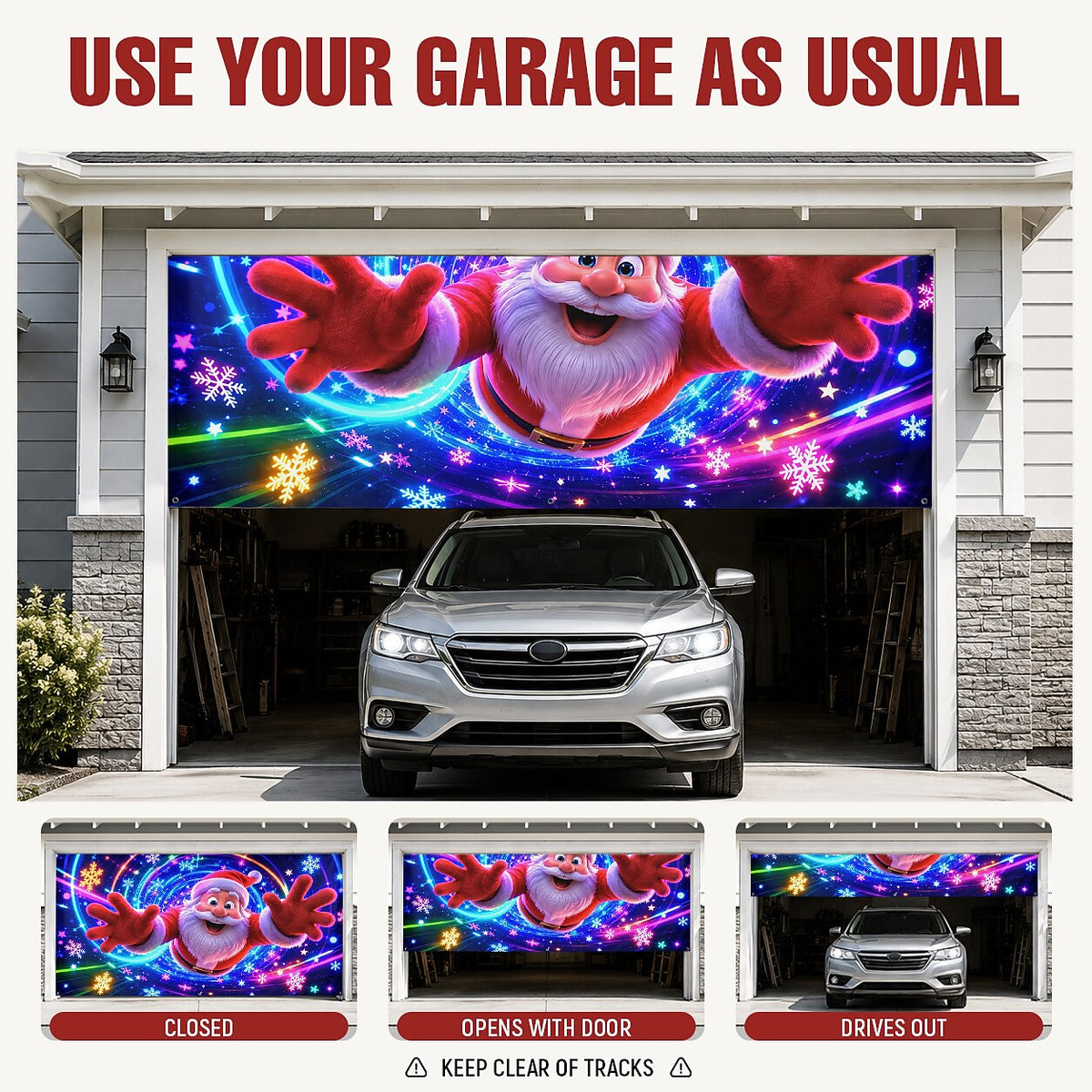 Blacklight Christmas Garage Cover 3D UV Reactive Santa