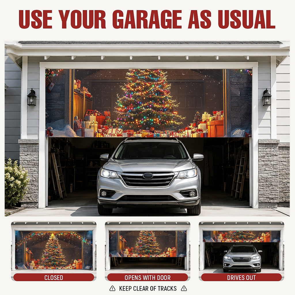 Farmhouse Christmas Tree Garage Door Cover