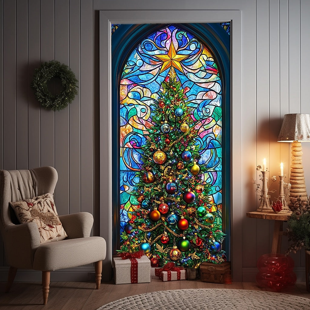 Stained Glass Christmas Tree Christmas Door Cover