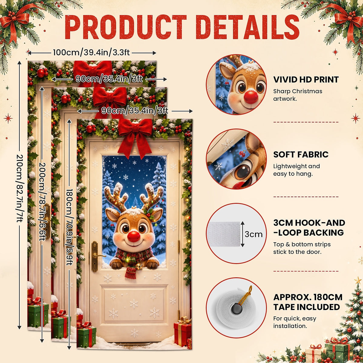 Cute Cartoon Animals Christmas Door Cover