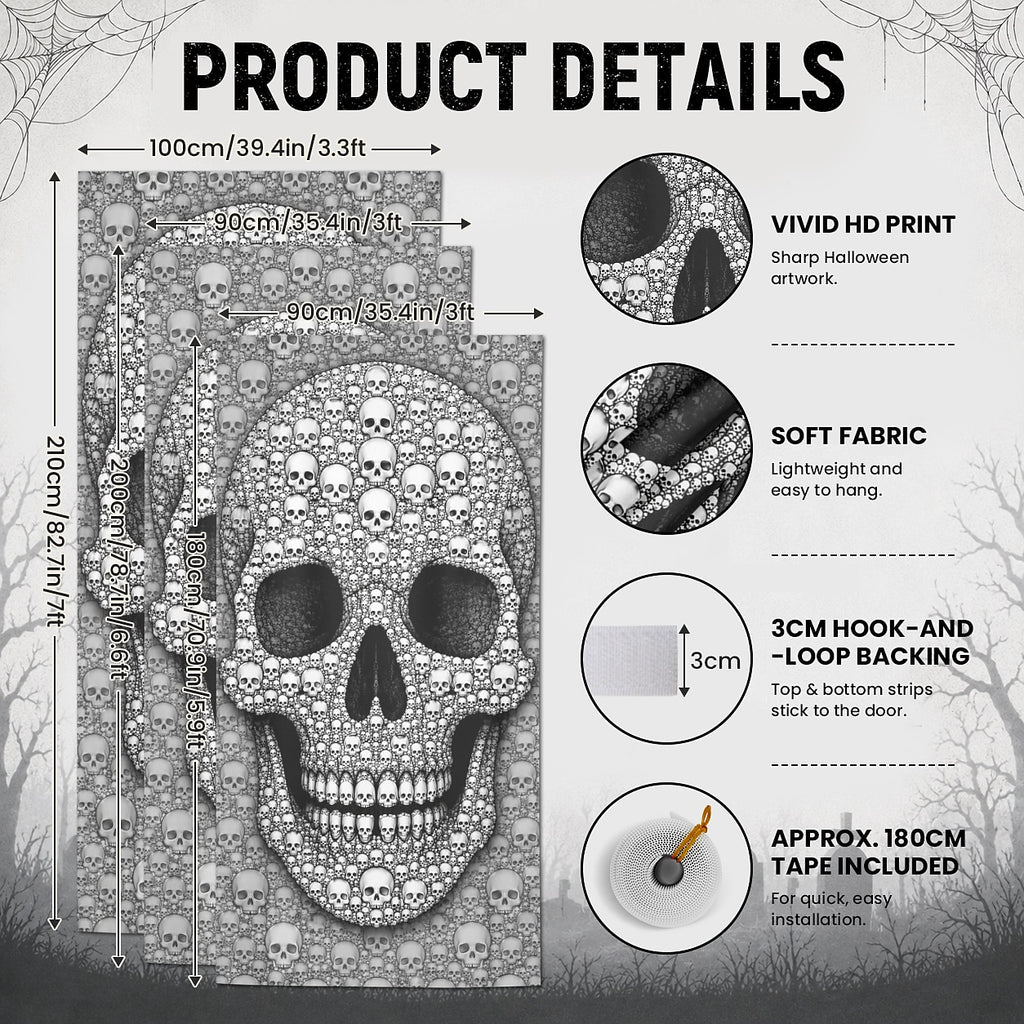 Spooky Door Banner Halloween Door Cover Giant Skull Mosaic Gothic