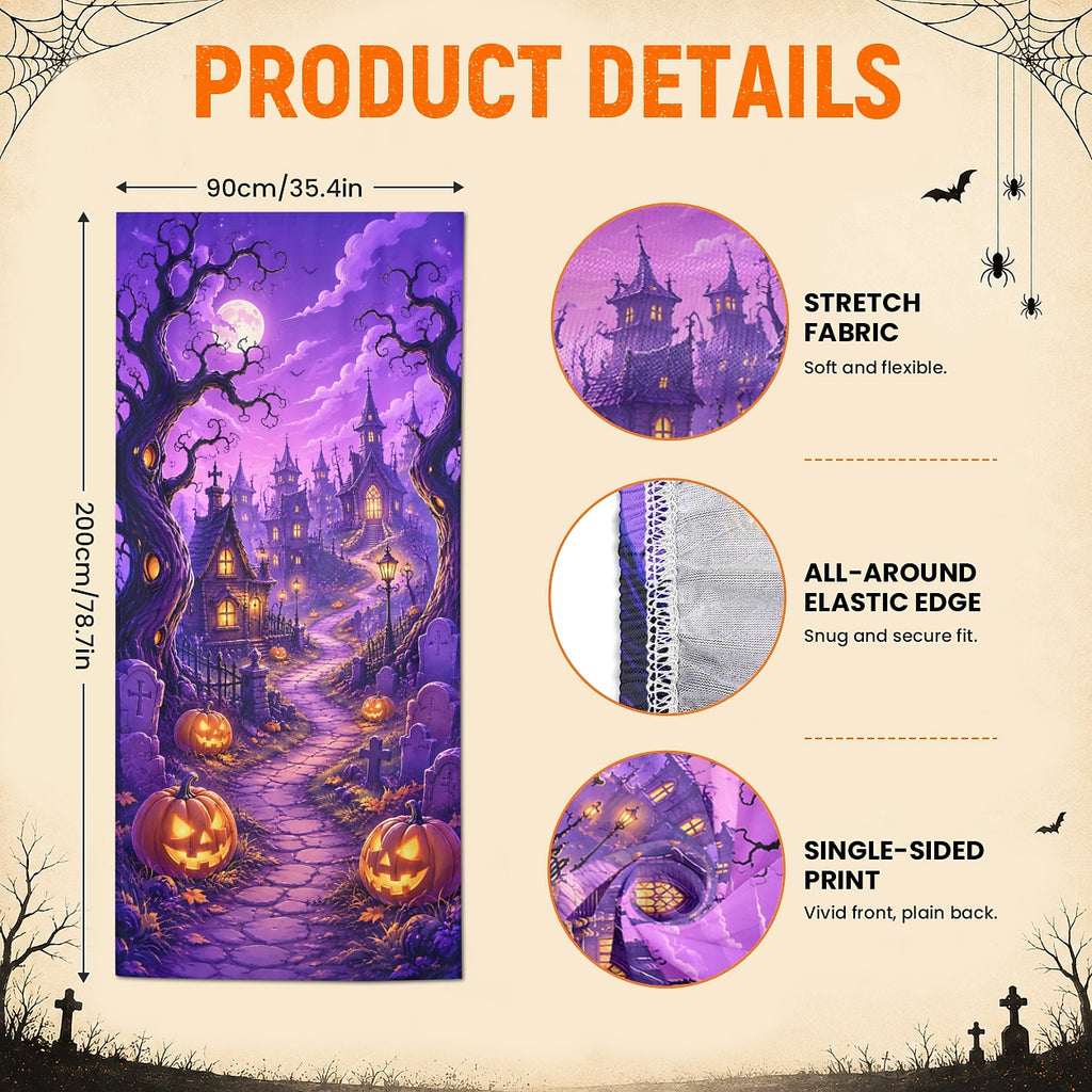 Skeleton Door Banner Halloween Door Cover Haunted House Purple Graveyard