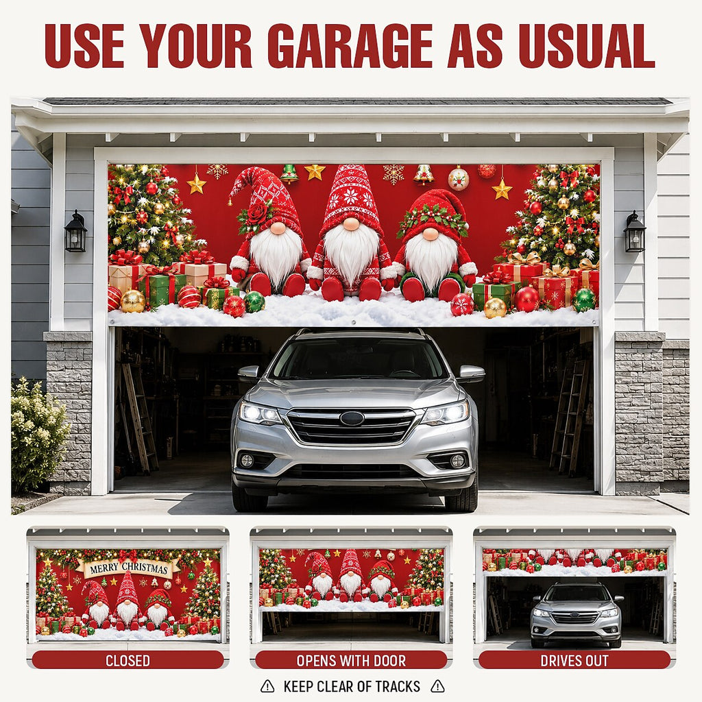 Christmas Garage Cover 3D Gnome & Christmas Tree