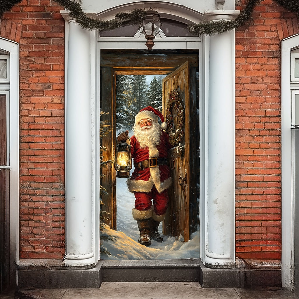 Santa Breaking Through Wall Christmas Door Cover