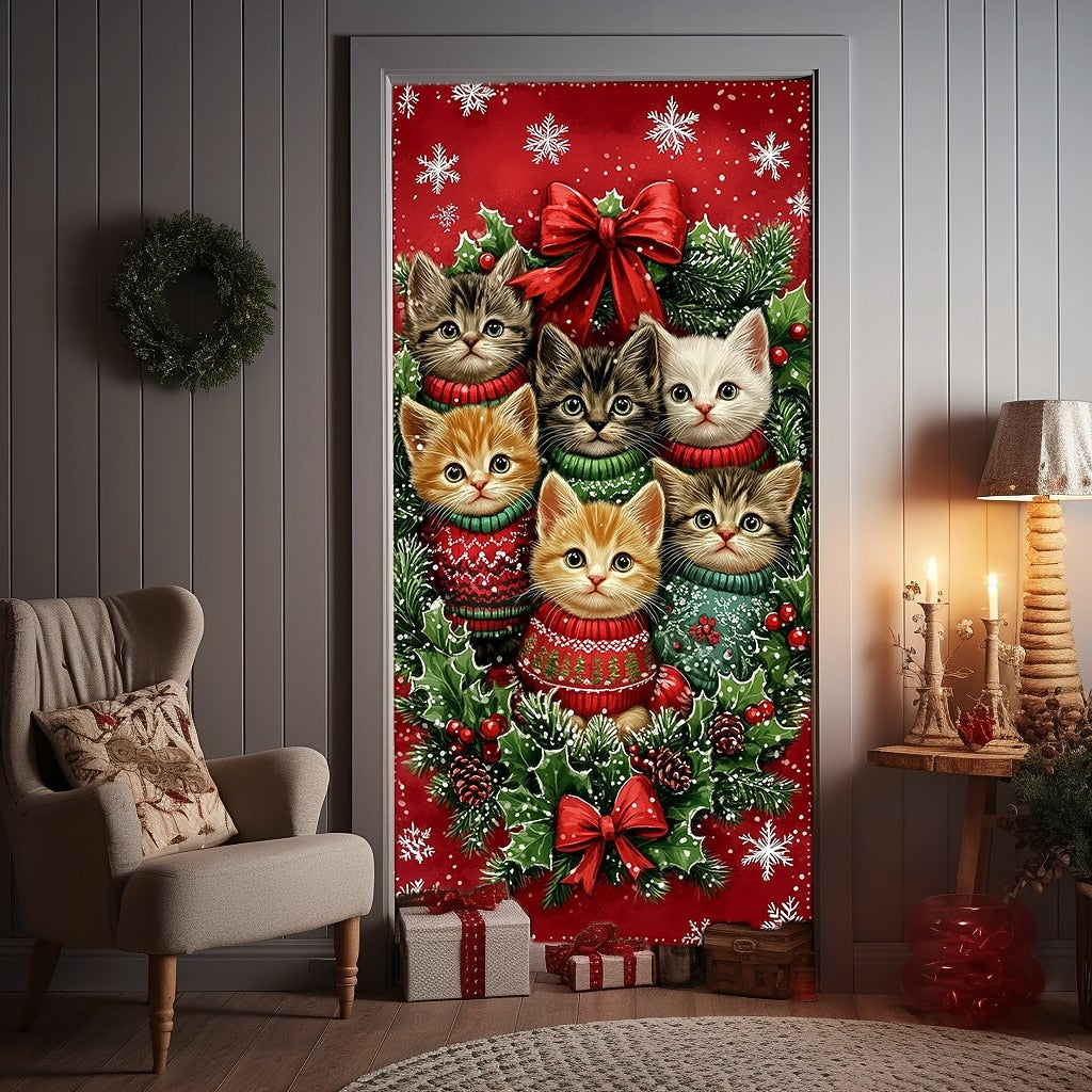 Cat in Christmas Sweater Christmas Door Cover