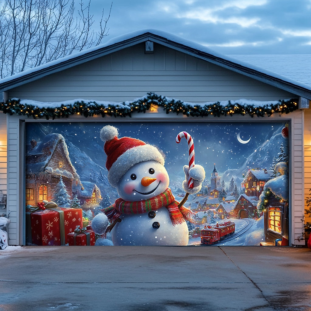 Snowman Christmas Garage Door Cover