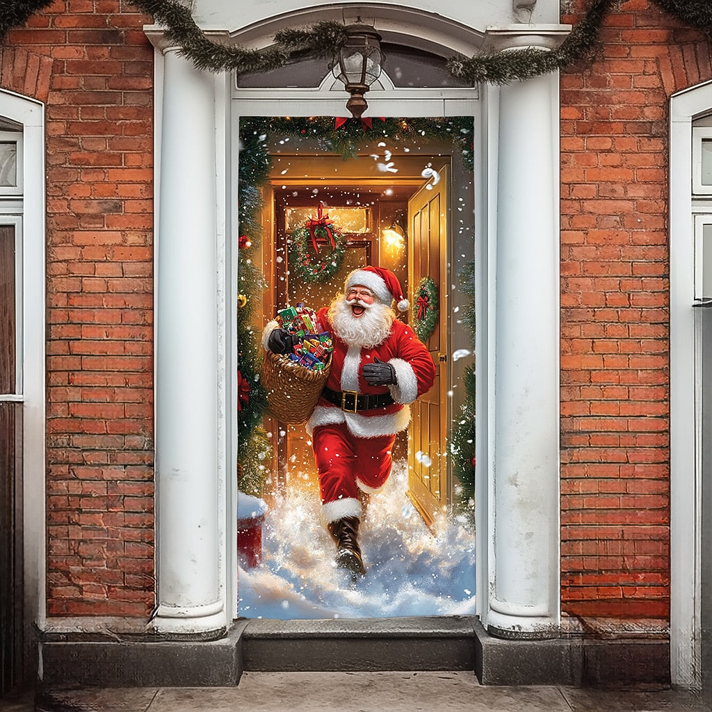 Santa Delivering Gift Christmas Door Cover