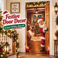 Christmas Door Cover - Stretch Fit Santa & Reindeer Door Decoration