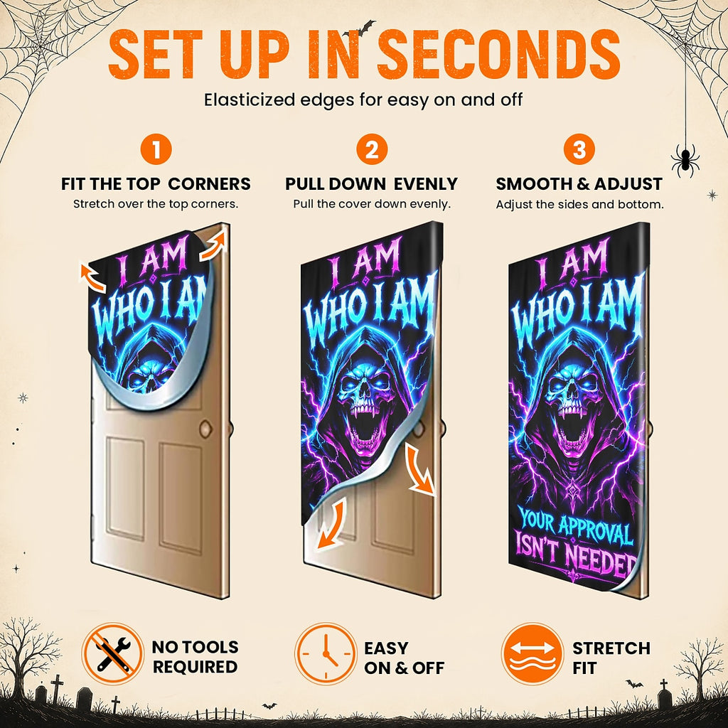 Moonlight Door Banner Halloween Door Cover Neon Grim Reaper Skull Quote