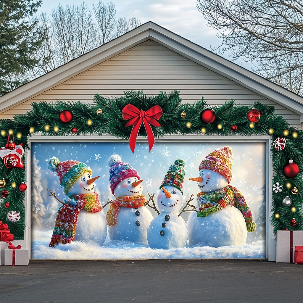 Snowman Christmas Garage Door Cover