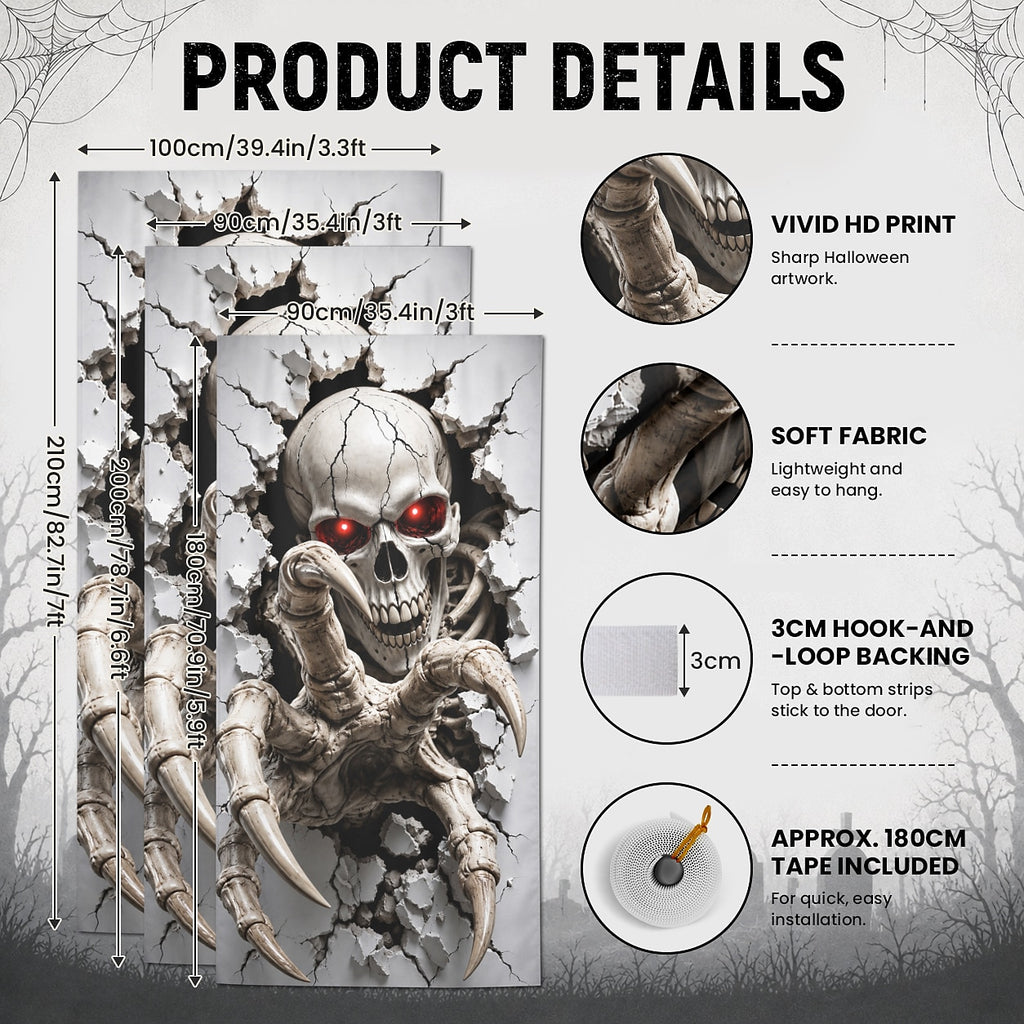 Moon Graveyard Door Banner Halloween Door Cover 3D Skeleton Haunted
