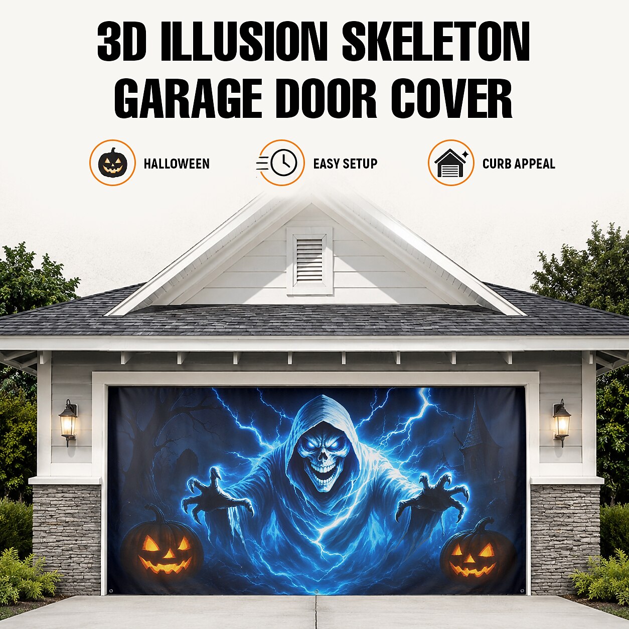 Halloween Blue Grim Reaper Garage Door Cover