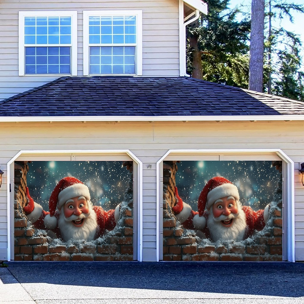 Santa by the Wall Garage Door Cover