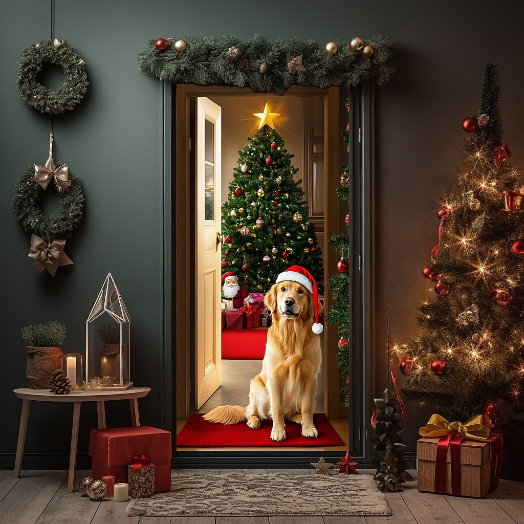 Festive Dog Christmas Door Cover