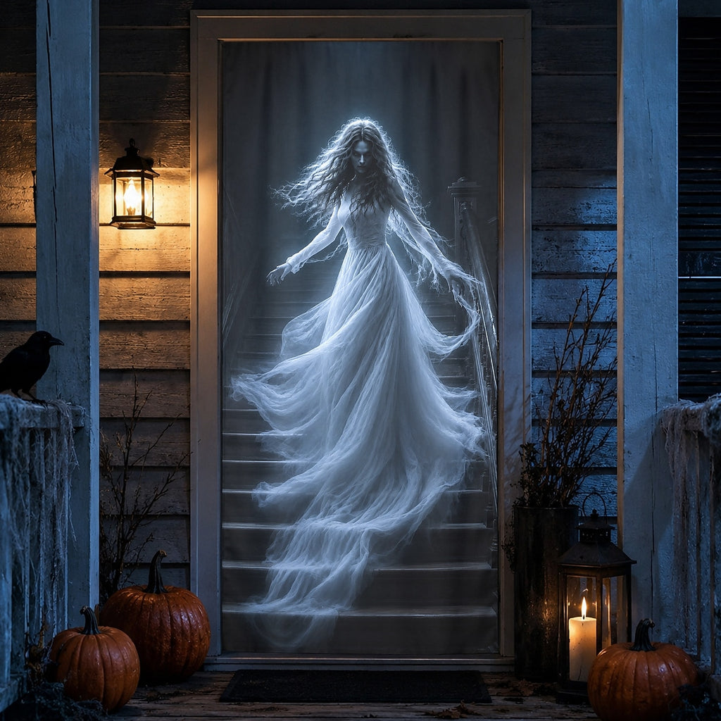 Staircase 3D Illusion Banner Halloween Door Cover Haunted House Ghost