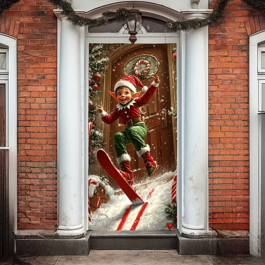 Joy Elf Christmas Door Cover
