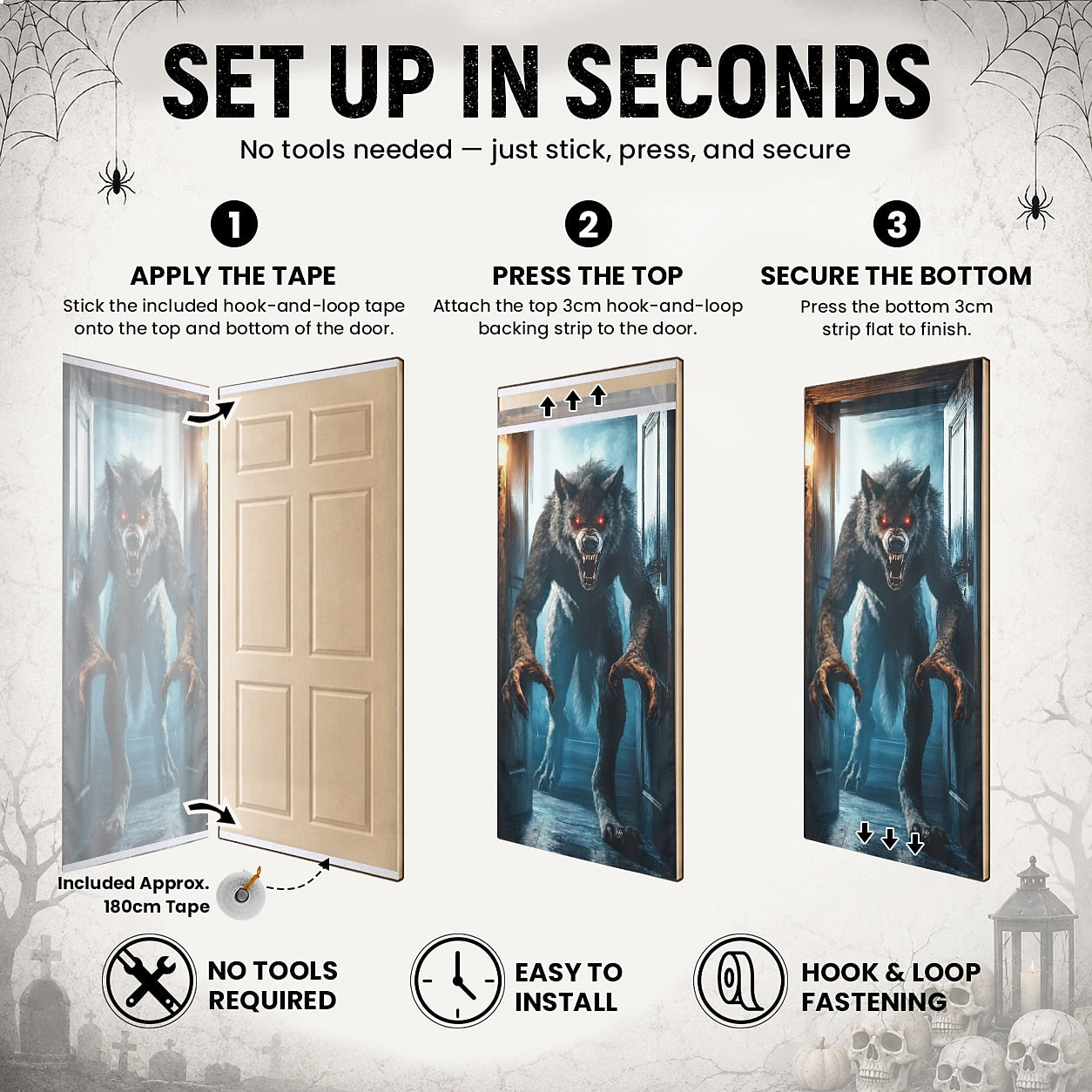 Werewolf Wolf Monster 3D Illusion Banner Halloween Door Cover