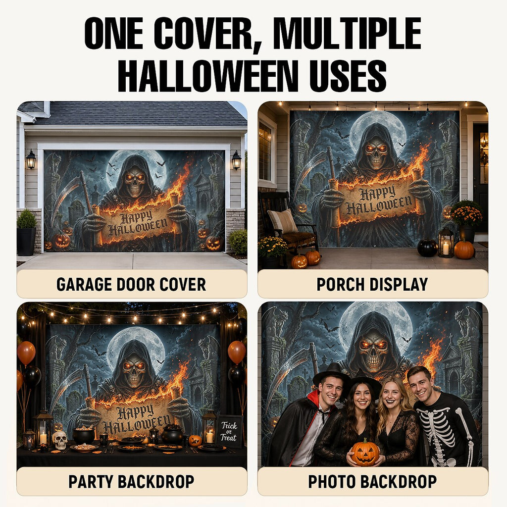 Halloween Grim Reaper Skull Garage Door Cover