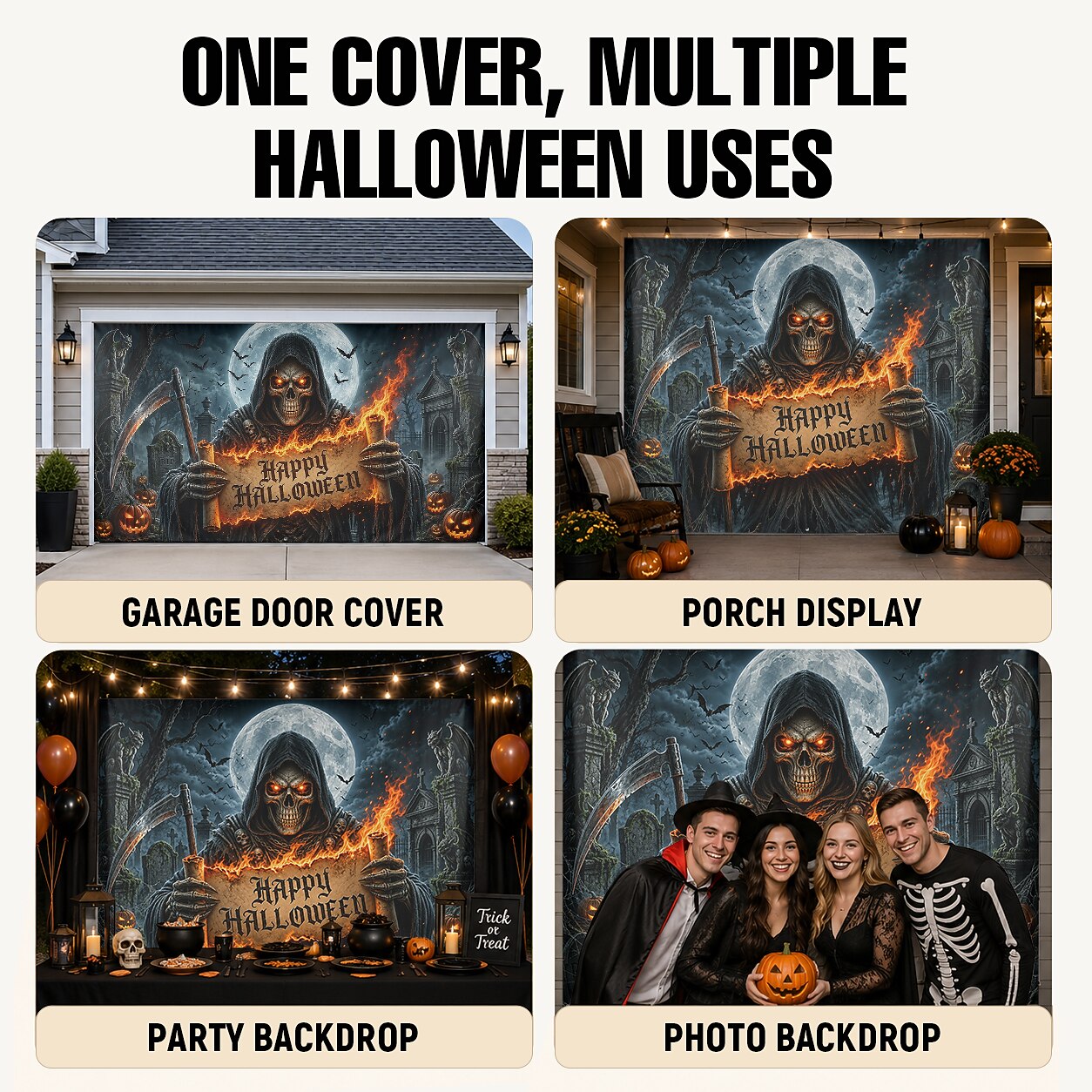 Halloween Grim Reaper Skull Garage Door Cover