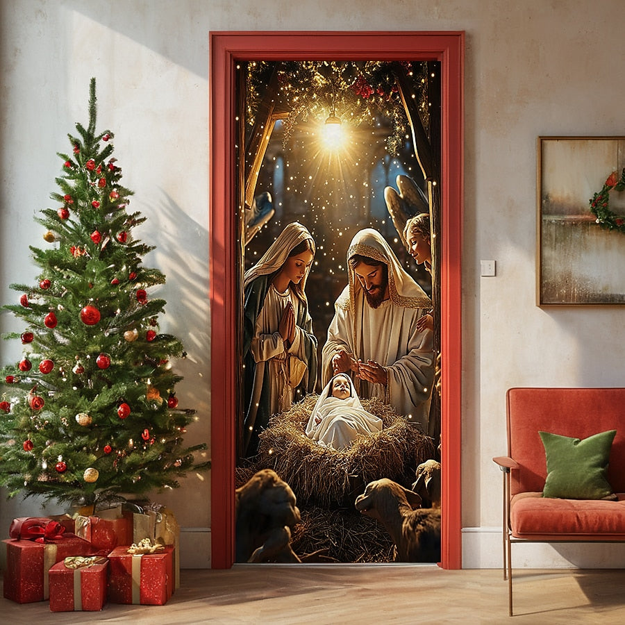 Nativity Scene Christmas Door Cover