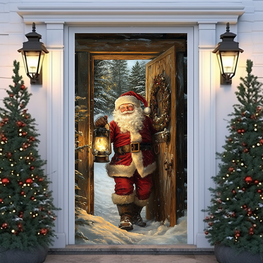 Santa Breaking Through Wall Christmas Door Cover
