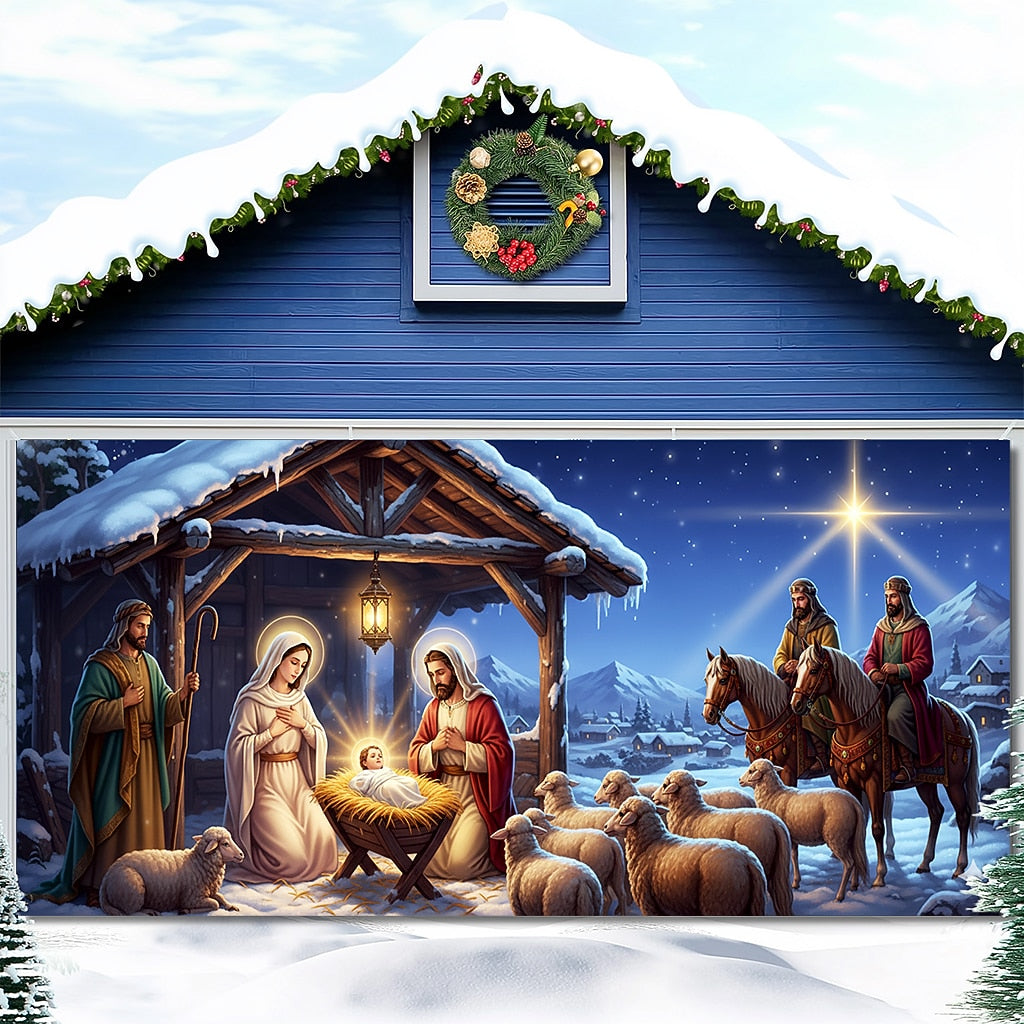 Nativity Christmas Garage Door Cover