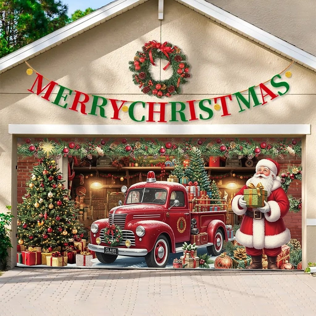 Santa Christmas House Garage Door Cover