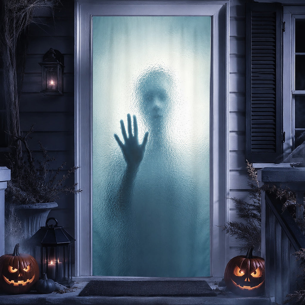 Screaming Skull Door Banner Halloween Door Cover Ghost Behind Frosted