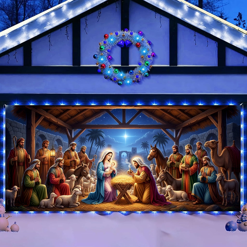 Nativity Christmas Garage Door Cover