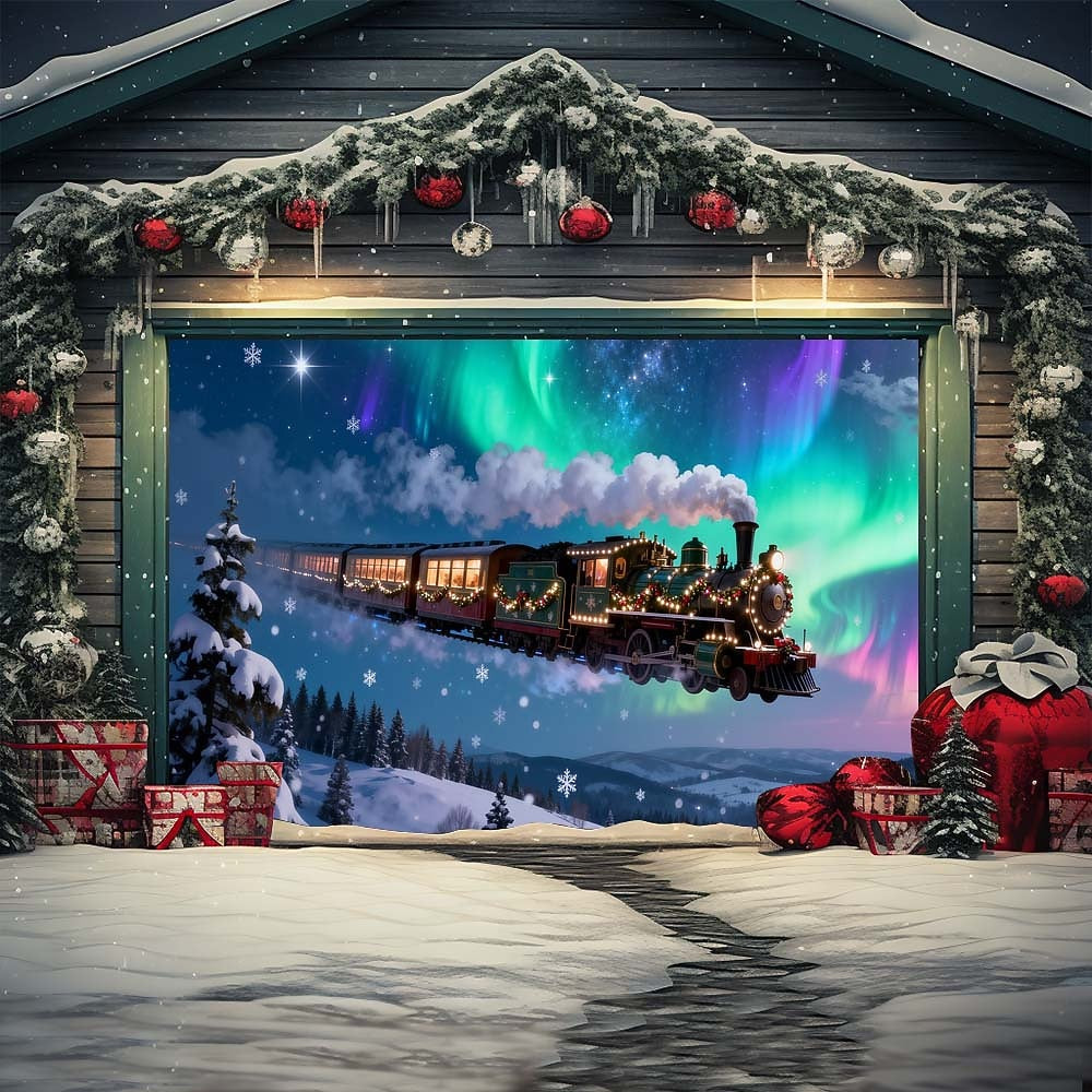 Christmas Train Garage Door Cover