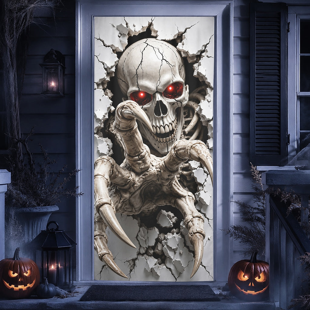 Moon Graveyard Door Banner Halloween Door Cover 3D Skeleton Haunted