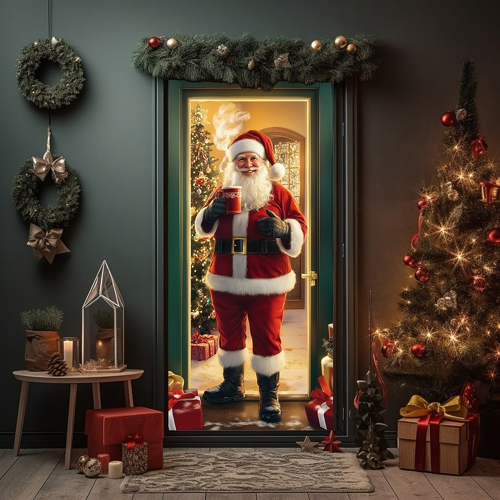 Vintage Santa with North Pole Sign Christmas Door Cover